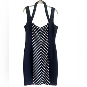Guess Navy and White Chevron Mini Bodycon Dress Size 14